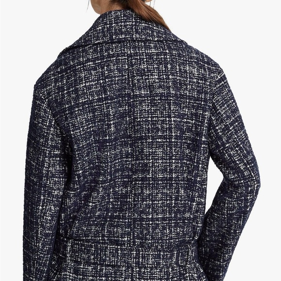 Club Monaco blue wool textured tweed belted shawl coat - size Small (S) NWT - Picture 3 of 10